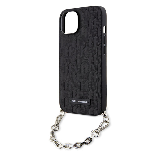 Etui na Apple iPhone 14, Karl Lagerfeld, Saffiano Monogram Chain, Czarne