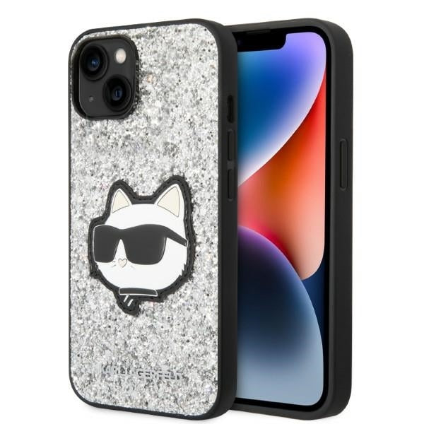 Etui na Apple iPhone 14 Plus, Karl Lagerfeld, Glitter Choupette Patch, Srebrne.