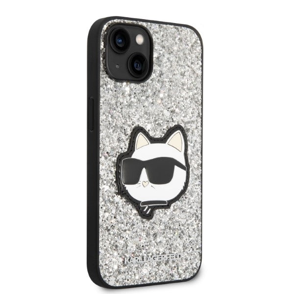 Etui na Apple iPhone 14 Plus, Karl Lagerfeld, Glitter Choupette Patch, Srebrne.
