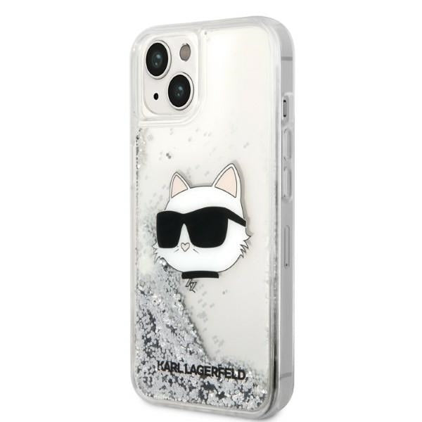 Etui na Apple iPhone 14 Plus, Karl Lagerfeld, Glitter Choupette's Head, Srebrne.