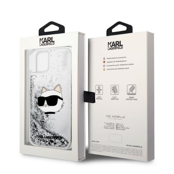 Etui na Apple iPhone 14 Plus, Karl Lagerfeld, Glitter Choupette's Head, Srebrne.