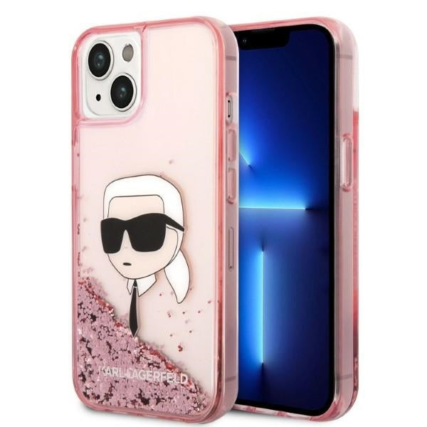 Etui na Apple iPhone 14 Plus, Karl Lagerfeld, Glitter Karl's Head, Różowy