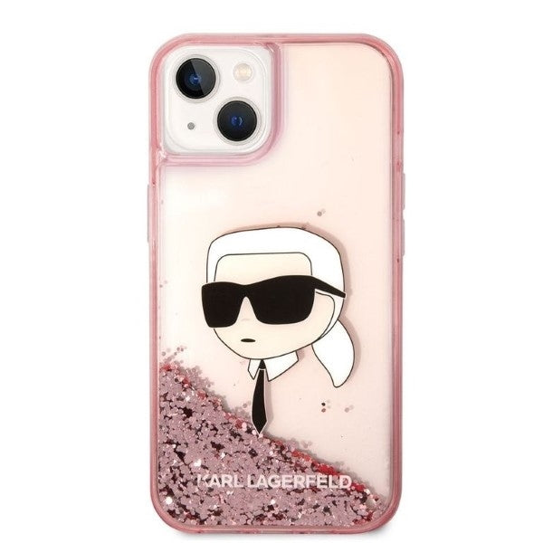 Etui na Apple iPhone 14 Plus, Karl Lagerfeld, Glitter Karl's Head, Różowy