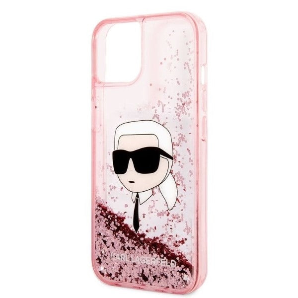 Etui na Apple iPhone 14 Plus, Karl Lagerfeld, Glitter Karl's Head, Różowy