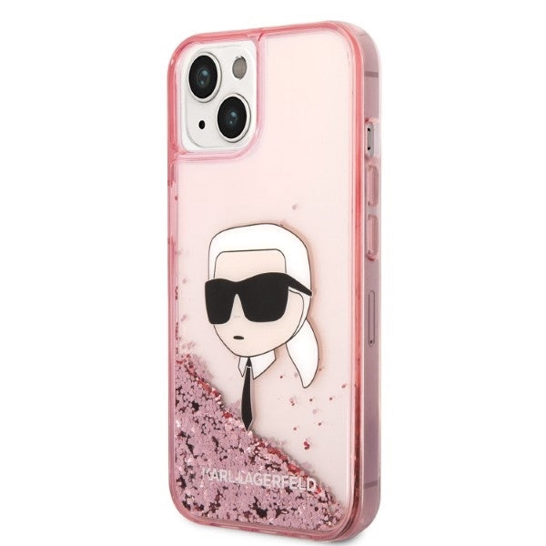 Etui na Apple iPhone 14 Plus, Karl Lagerfeld, Glitter Karl's Head, Różowy