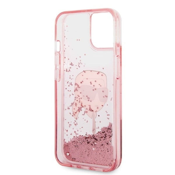 Etui na Apple iPhone 14 Plus, Karl Lagerfeld, Glitter Karl's Head, Różowy