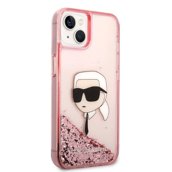 Etui na Apple iPhone 14 Plus, Karl Lagerfeld, Glitter Karl's Head, Różowy