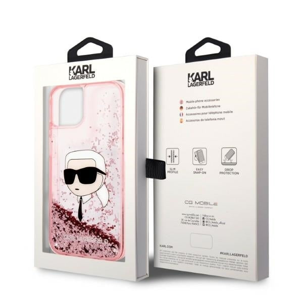Etui na Apple iPhone 14 Plus, Karl Lagerfeld, Glitter Karl's Head, Różowy
