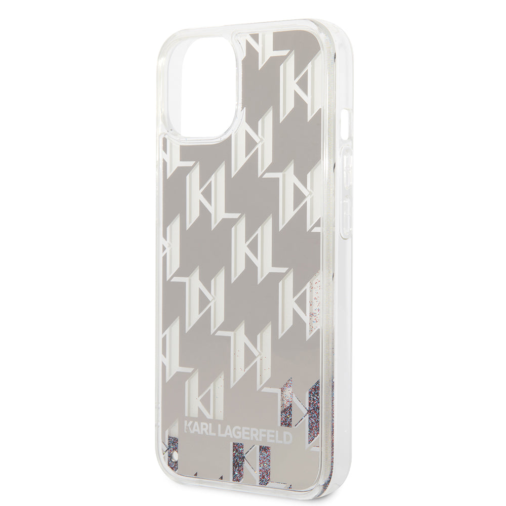Etui na Apple iPhone 14 Plus, Karl Lagerfeld, Liquid Glitter Monogram, Srebrne
