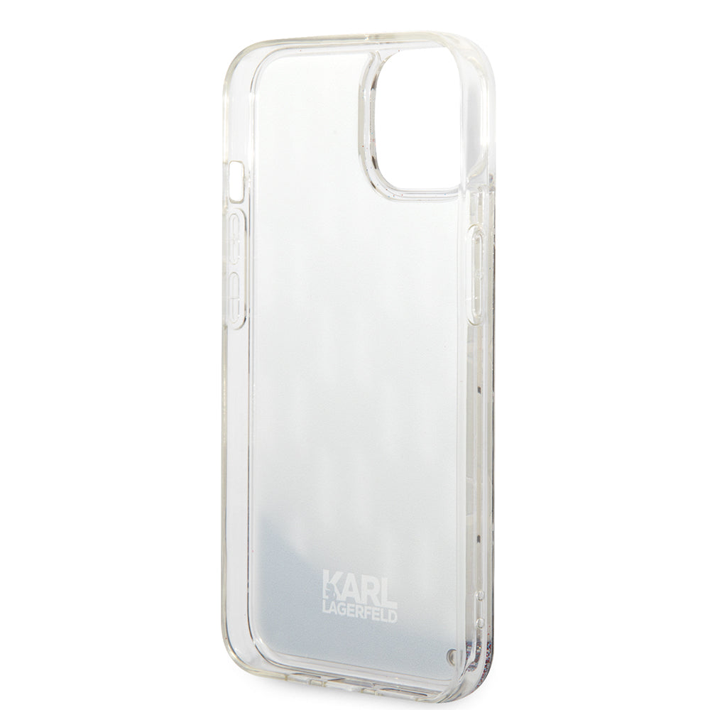 Etui na Apple iPhone 14 Plus, Karl Lagerfeld, Liquid Glitter Monogram, Srebrne
