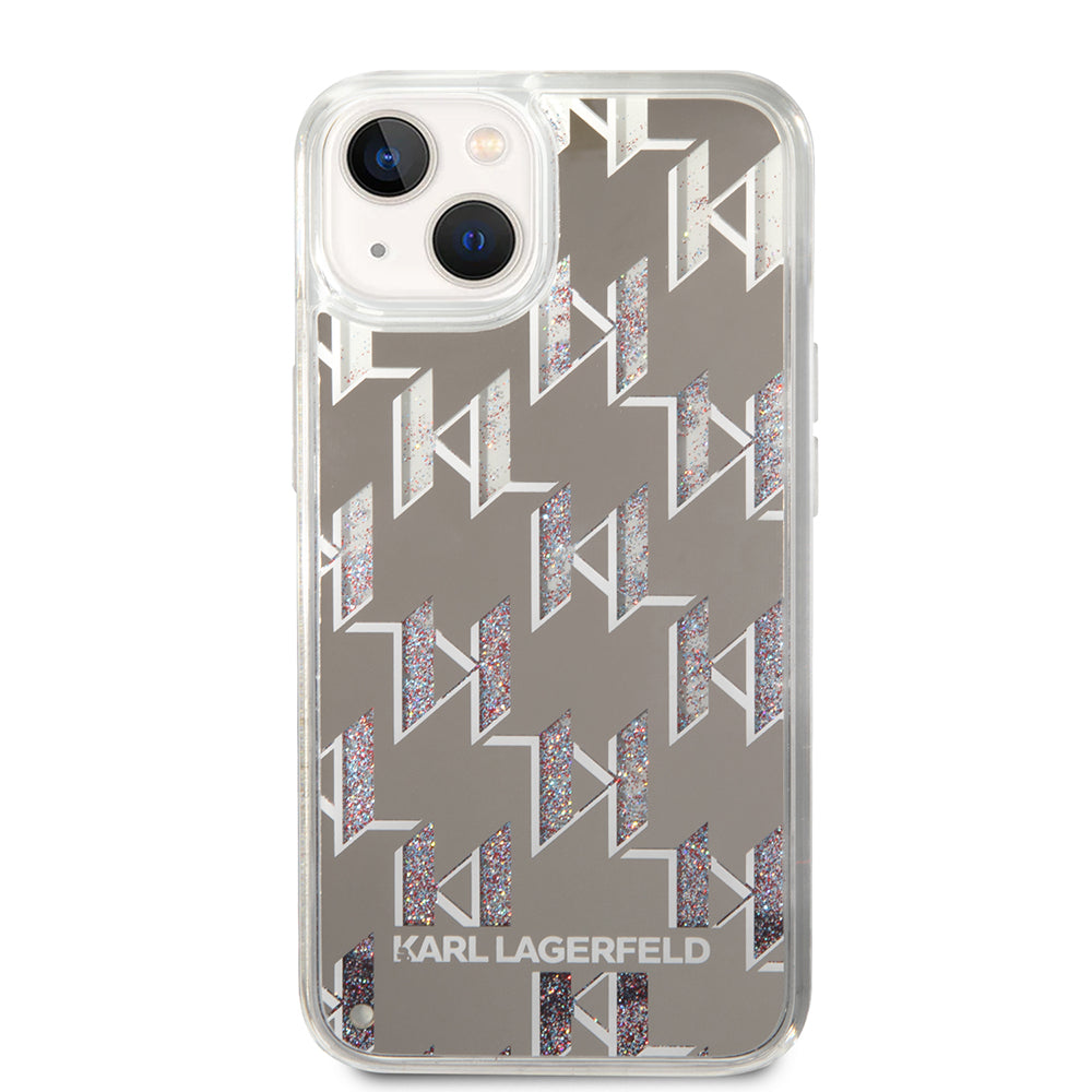 Etui na Apple iPhone 14 Plus, Karl Lagerfeld, Liquid Glitter Monogram, Srebrne