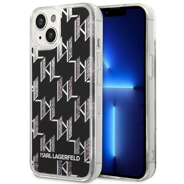 Etui na Apple iPhone 14 Plus, Karl Lagerfeld, Liquid Glitter Monogram, Czarne