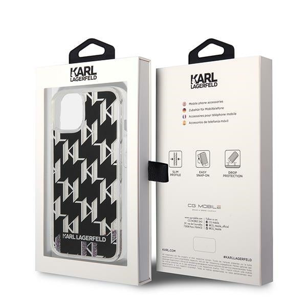 Etui na Apple iPhone 14 Plus, Karl Lagerfeld, Liquid Glitter Monogram, Czarne