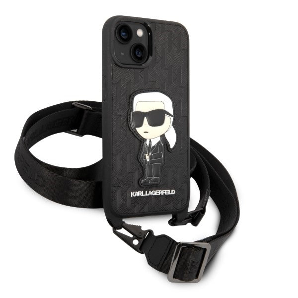 Etui na Apple iPhone 14 Plus, Karl Lagerfeld, Monogram Ikonik Karl, Białe