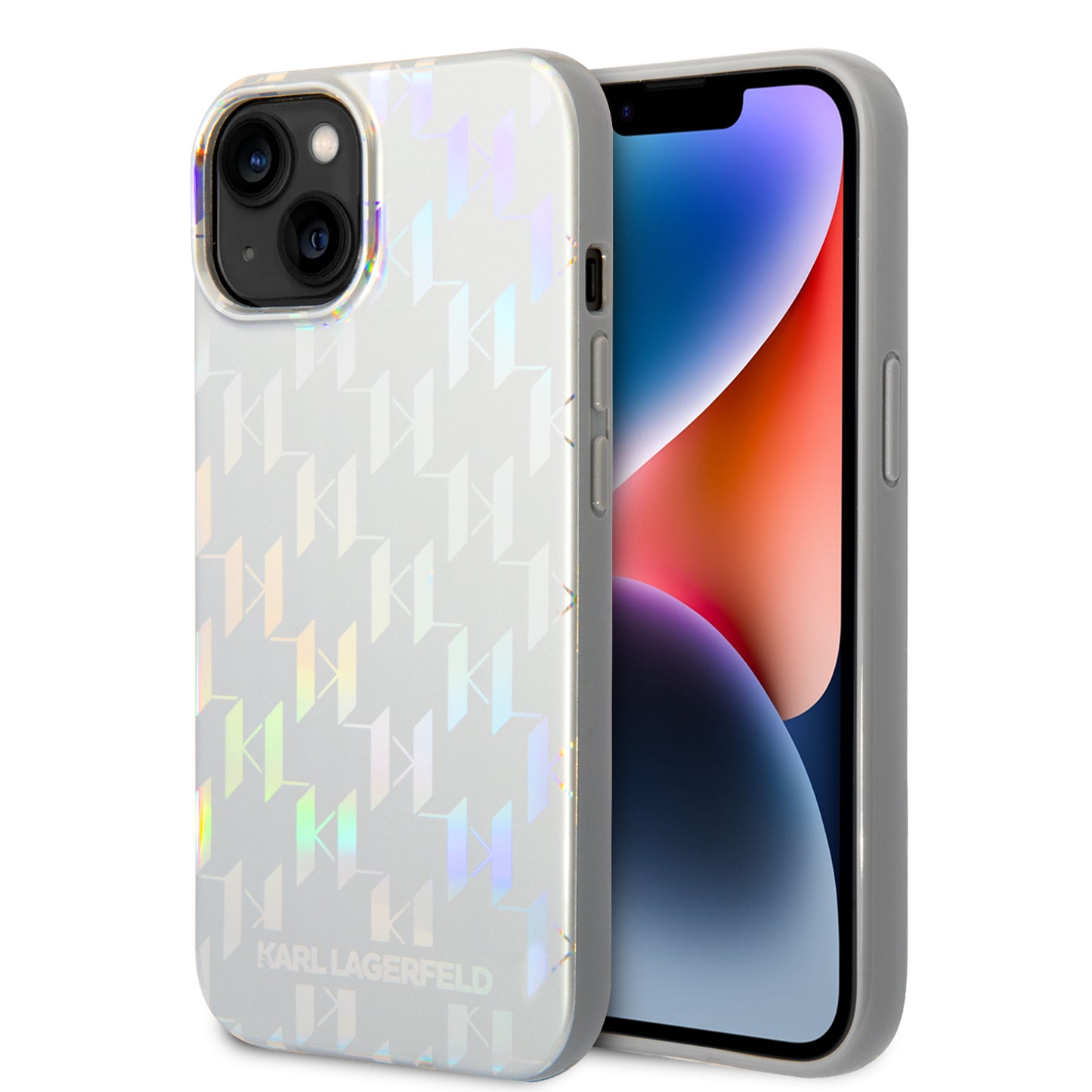 Etui na Apple iPhone 14 Plus, Karl Lagerfeld, Monogram Iridescent, Srebrne