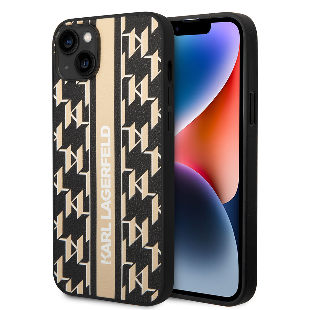 Etui na Apple iPhone 14 Plus, Karl Lagerfeld, Monogram Stripe, Brązowy