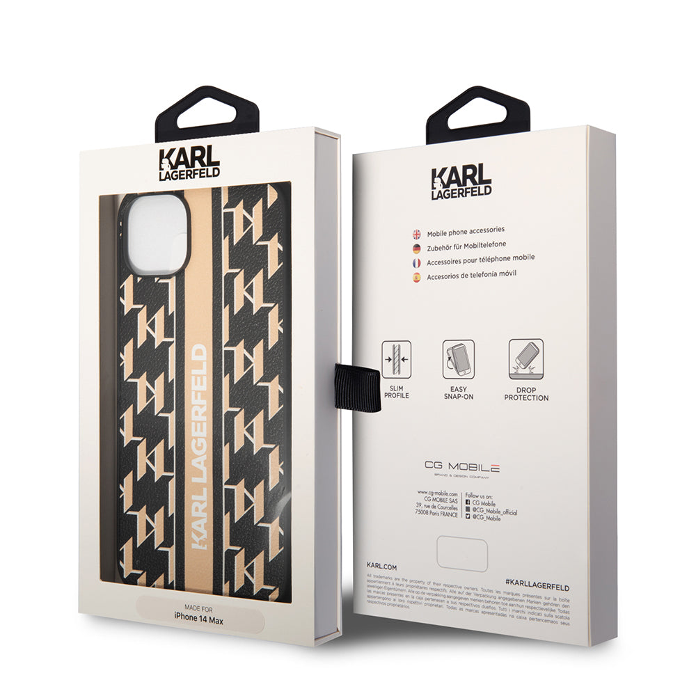 Etui na Apple iPhone 14 Plus, Karl Lagerfeld, Monogram Stripe, Brązowy