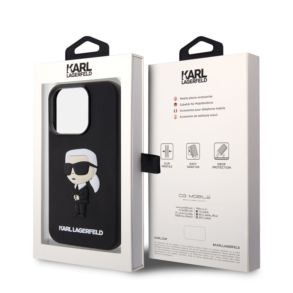 Etui na Apple iPhone 14 Pro, Karl Lagerfeld, 3D Rubber Ikonik Karl, Czarne