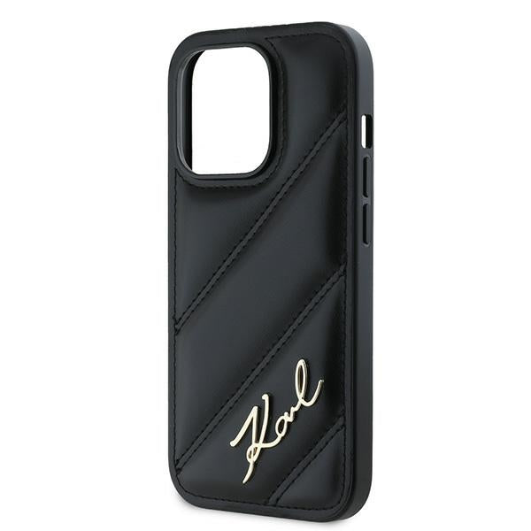 Etui na Apple iPhone 14 Pro, Karl Lagerfeld, Diagonal Quilted Script, Czarne