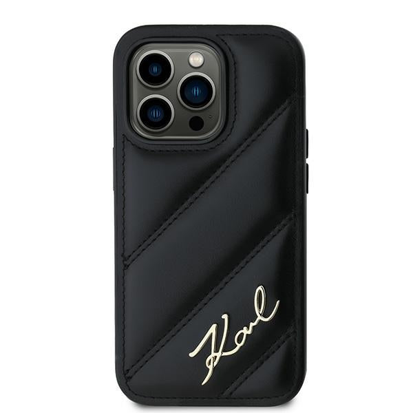 Etui na Apple iPhone 14 Pro, Karl Lagerfeld, Diagonal Quilted Script, Czarne