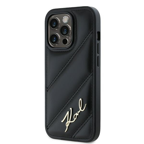 Etui na Apple iPhone 14 Pro, Karl Lagerfeld, Diagonal Quilted Script, Czarne
