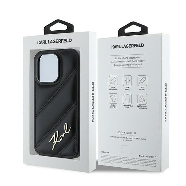 Etui na Apple iPhone 14 Pro, Karl Lagerfeld, Diagonal Quilted Script, Czarne