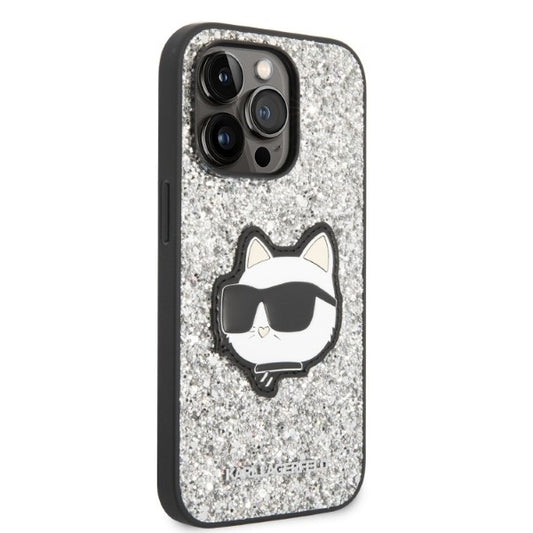 Etui na Apple iPhone 14 Pro, Karl Lagerfeld, Glitter Choupette Patch, Srebrne.