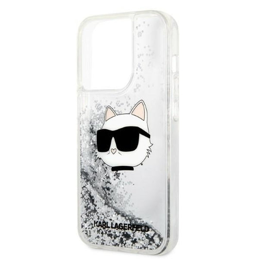 Etui na Apple iPhone 14 Pro, Karl Lagerfeld, Glitter Choupette's Head, Srebrne