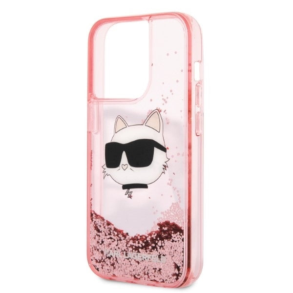 Etui na Apple iPhone 14 Pro, Karl Lagerfeld, Glitter Choupette's Head, Różowy