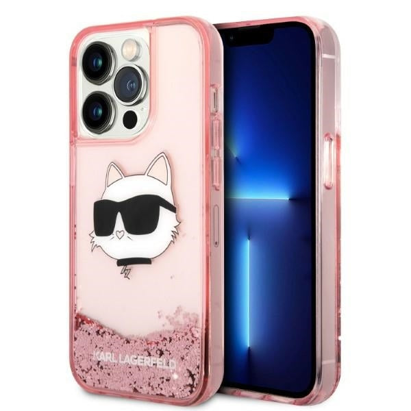 Etui na Apple iPhone 14 Pro, Karl Lagerfeld, Glitter Choupette's Head, Różowy