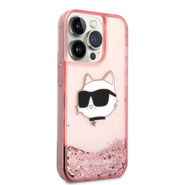 Etui na Apple iPhone 14 Pro, Karl Lagerfeld, Glitter Choupette's Head, Różowy