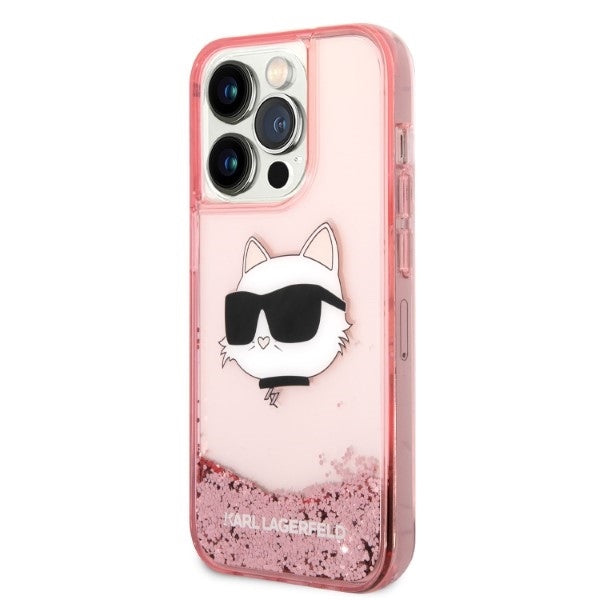 Etui na Apple iPhone 14 Pro, Karl Lagerfeld, Glitter Choupette's Head, Różowy