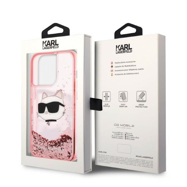 Etui na Apple iPhone 14 Pro, Karl Lagerfeld, Glitter Choupette's Head, Różowy