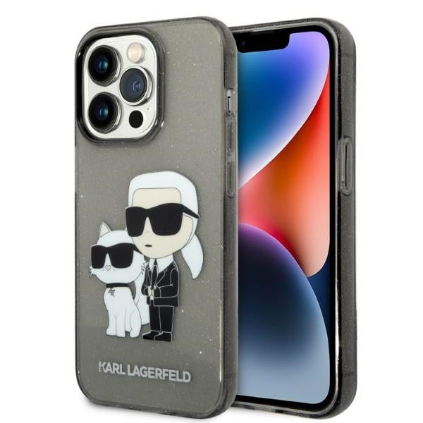 Case for Apple iPhone 14 Pro, Karl Lagerfeld, Glitter Karl & Choupette, Black