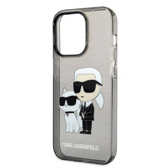 Etui na Apple iPhone 14 Pro, Karl Lagerfeld, Glitter Karl & Choupette, Czarne