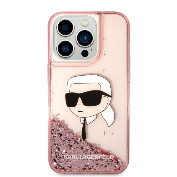 Etui na Apple iPhone 14 Pro, Karl Lagerfeld, Glitter Karl's Head, Różowy