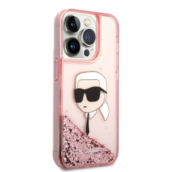 Etui na Apple iPhone 14 Pro, Karl Lagerfeld, Glitter Karl's Head, Różowy