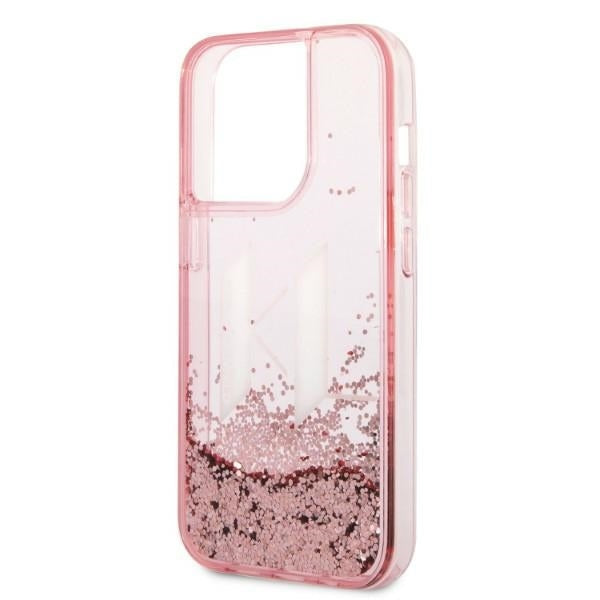 Etui na Apple iPhone 14 Pro, Karl Lagerfeld, Glitter Liquid Big KL, Różowy