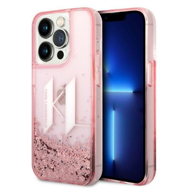 Etui na Apple iPhone 14 Pro, Karl Lagerfeld, Glitter Liquid Big KL, Różowy