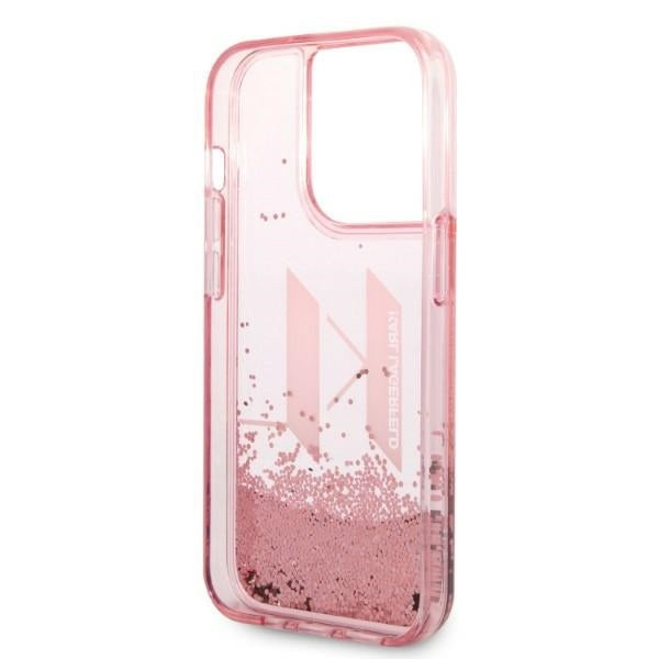 Etui na Apple iPhone 14 Pro, Karl Lagerfeld, Glitter Liquid Big KL, Różowy
