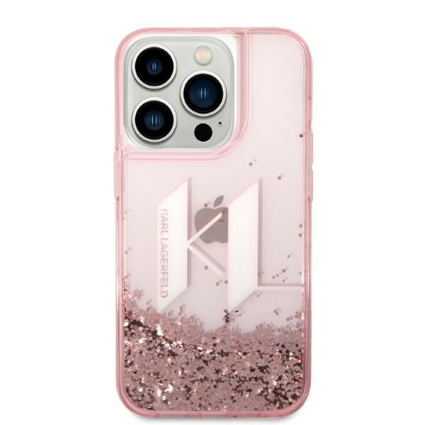 Etui na Apple iPhone 14 Pro, Karl Lagerfeld, Glitter Liquid Big KL, Różowy