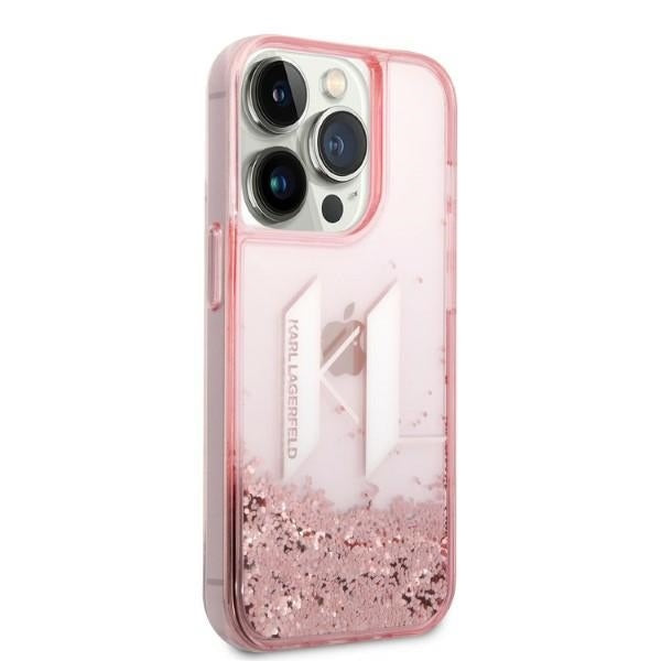 Etui na Apple iPhone 14 Pro, Karl Lagerfeld, Glitter Liquid Big KL, Różowy