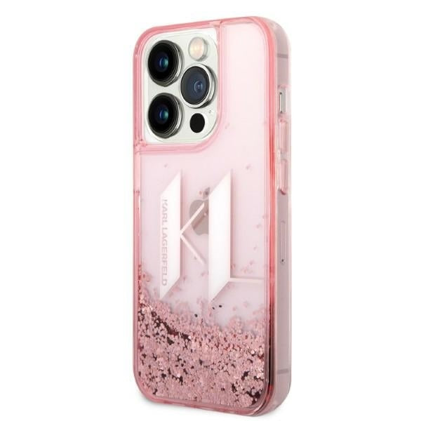 Etui na Apple iPhone 14 Pro, Karl Lagerfeld, Glitter Liquid Big KL, Różowy