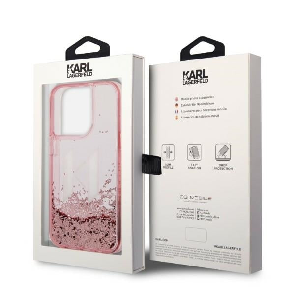 Etui na Apple iPhone 14 Pro, Karl Lagerfeld, Glitter Liquid Big KL, Różowy