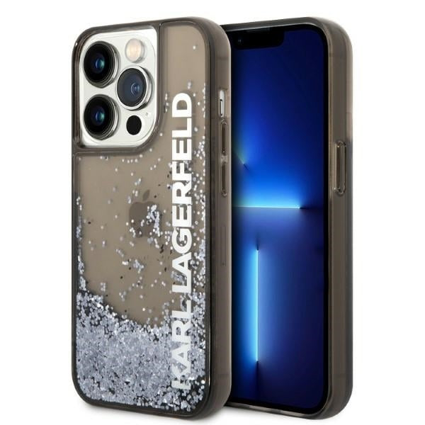 Etui na Apple iPhone 14 Pro, Karl Lagerfeld, Liquid Glitter KL Logo, Czarne