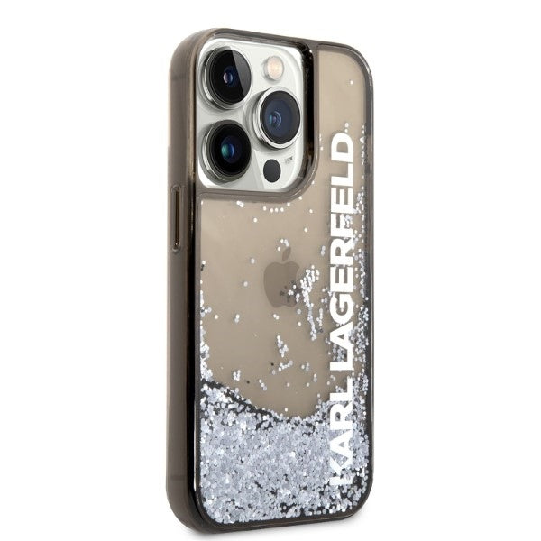 Etui na Apple iPhone 14 Pro, Karl Lagerfeld, Liquid Glitter KL Logo, Czarne