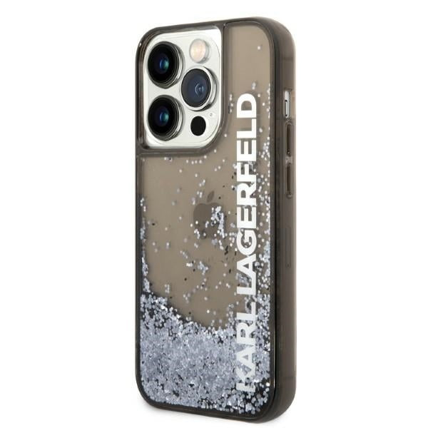 Etui na Apple iPhone 14 Pro, Karl Lagerfeld, Liquid Glitter KL Logo, Czarne
