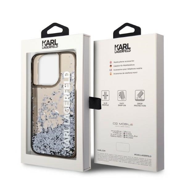 Etui na Apple iPhone 14 Pro, Karl Lagerfeld, Liquid Glitter KL Logo, Czarne
