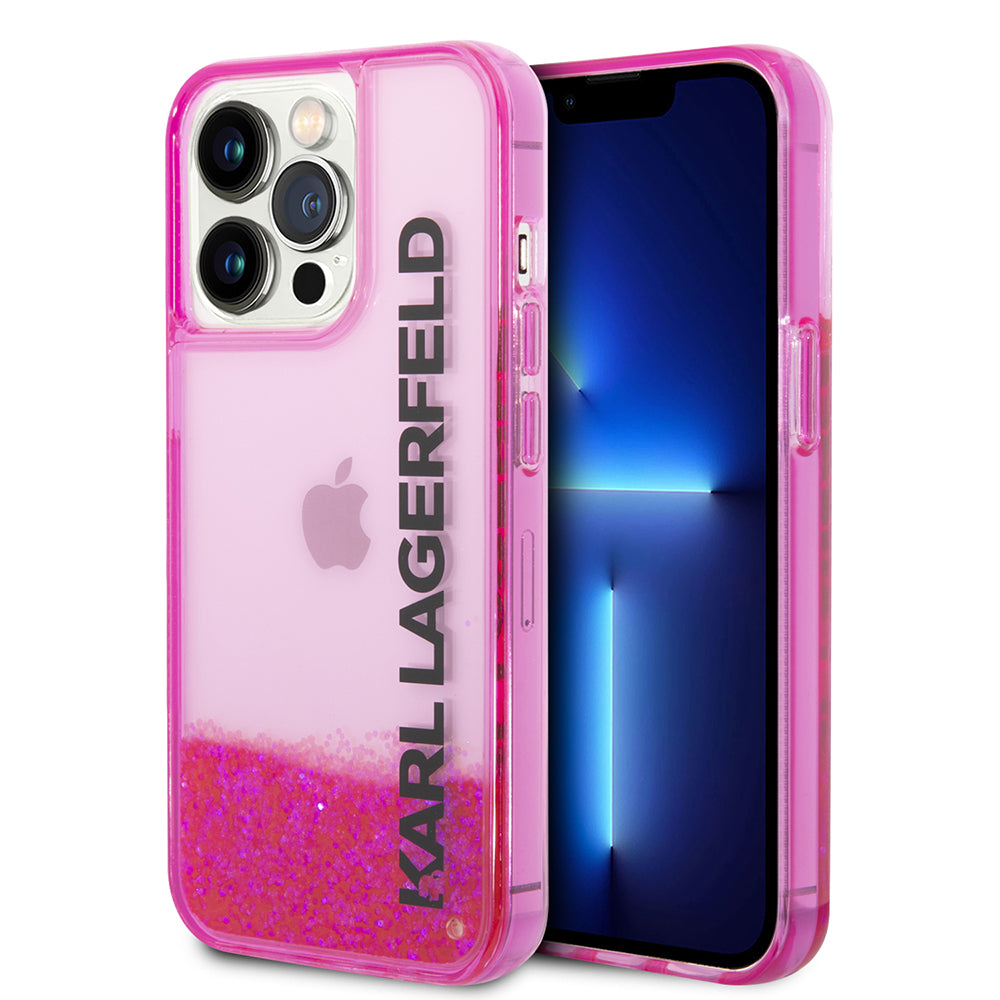Etui na Apple iPhone 14 Pro, Karl Lagerfeld, Liquid Glitter KL Logo, Różowy