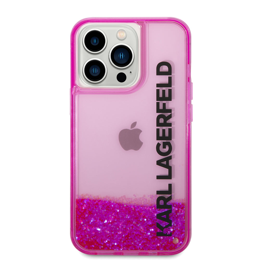 Etui na Apple iPhone 14 Pro, Karl Lagerfeld, Liquid Glitter KL Logo, Różowy